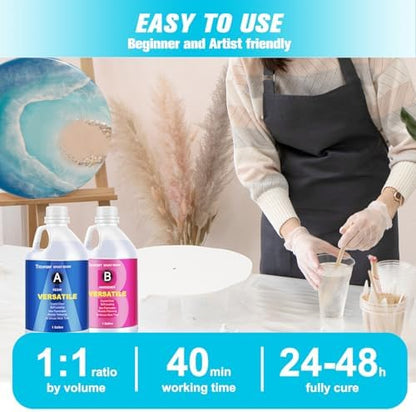 Teexpert Epoxy Resin Crystal Clear: 2 Gallon Epoxy Resin Kit Casting Resin Non Toxic High Gloss for Casting Coating Art DIY Craft Jewelry Wood Table - 2 Part(1gallon Resin and 1gallon Hardener) - Image 5