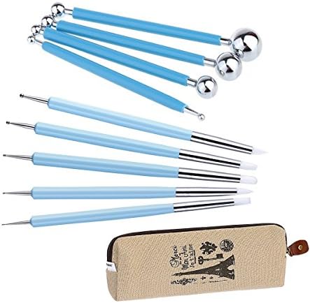 Ecjiuyi 9PCS Sculpting Tools,4PCS Double-Ended Metal Ceramic Clay Ball Stylus Dotting Tools and 5PCS 2 Way Silicone Polymer and Embossing Paper Flower Indentation Tool Set by Ecjiuyi