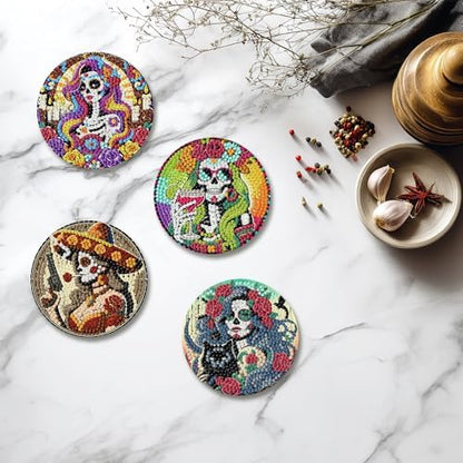 hkejoi Skull Diamond Art Coasters Kit for Adults, 8 Pcs Skull Diamond Painting Coasters with Holder, 5D Gem Art, DIY Crafts Diamond Dots for Gift Home Decor - Image 5