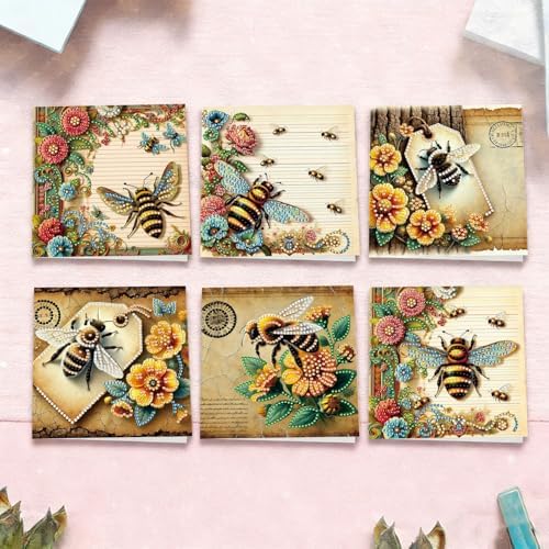 6Pcs Greeting Card DIY Diamond Art Painting Greeting Cards Special Shaped Holiday Blessing Folding Card Kit with Envelopes Arts Crafts for Birthday Festival-Bee - Image 7