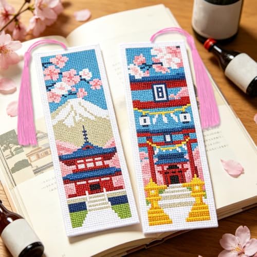 ACRNIGHEET 6PCS Cross Stitch Bookmark Kit for Beginner Stamped Cross Stitch Kits for Adults Japanese DIY Tassel Embroidery Bookmark Kits Needlepoint Kit with Instructions Craft Gift 8.5''x3'' 11CT - Image 5