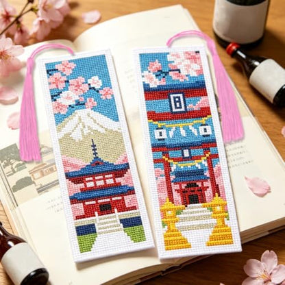 ACRNIGHEET 6PCS Cross Stitch Bookmark Kit for Beginner Stamped Cross Stitch Kits for Adults Japanese DIY Tassel Embroidery Bookmark Kits Needlepoint Kit with Instructions Craft Gift 8.5''x3'' 11CT - Image 5