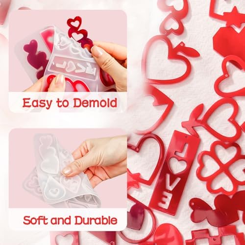 YODOYO Heart Earrings Resin Molds 5pcs Love Theme Keychain Making Mold - Image 3