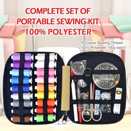 Sewing Kit with Case Portable Sewing Supplies for Home Traveler, Adults, Beginner, Emergency, Contains 18 Sewing Thread, Scissors, Needles, Measure etc,Very Light Tan - Image 5