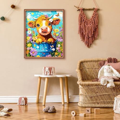 Yunnuo Cow Paint by Numbers Kit for Adults,Highland Cow Flowers Paint by Number Canvas,Acrylic Simple Painting by Numbers for Adults Beginners,Perfect for Home Wall Decor and Gifts(19.7x15.7 inches) - Image 4