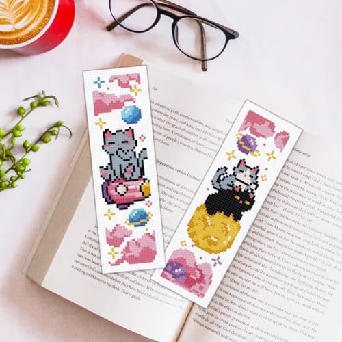 ORIGACH 6 Set Space Cat Cross Stitch Bookmark Kit for Beginner - Image 5