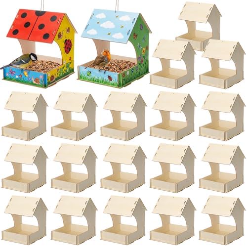DoubleFill 10 Pack Wooden Bird Feeder Kits, DIY Bird House Kits, Build and Paint Your Own Craft for Adults, Unfinished Birdhouse Wood Craft for Educational Fun Art Outdoor Activities Gifts by DoubleFill