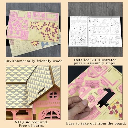 Log Cabin 3D Wooden House Puzzle,DIY Mini Building Model Kit，007 - Image 3