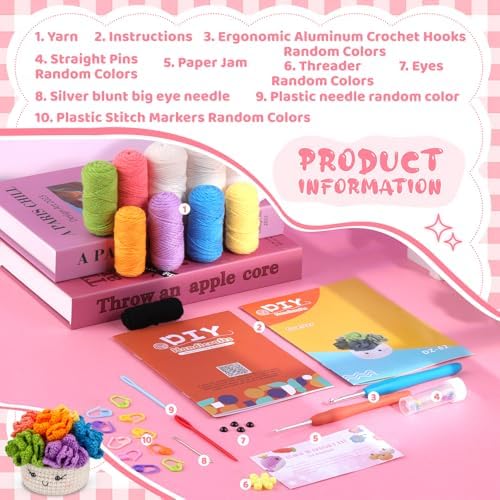 Hssugi Crochet Kit for Beginners 6PCS Potted Plant Coasters Crochet Kit - Image 2