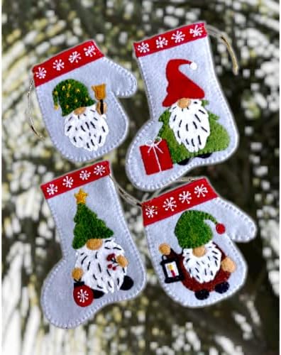 Rachel's Of Greenfield Christmas Crafts, Christmas Gnomes Ornament kit, Felt kit, DIY Ornament Kit, Complete Craft Kit, White,Green,Red,Silver - Image 7