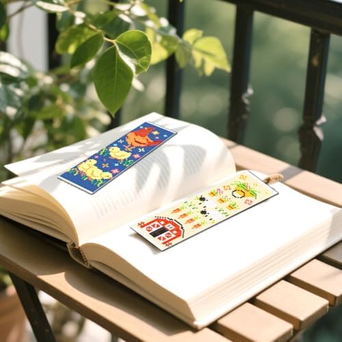 FREEBLOSS 6 Set Cross Stitch Bookmark Kit for Beginner Adults Farm Animal Stamped Embroidery Bookmark Kits Cross Stitch Kits with Instruction Bookmarks Making Kit for Book Lovers 8x2.4in/20x6cm - Image 6