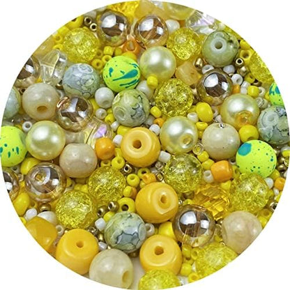 Assorted Glass Resin Beads Multi Size Colors Smooth Cracked Gravel Millet Spacer Beads for Bracelets Necklace Earring DIY Jewelry Making Craft(Yellow Series) by ChooseBeadsChooseHonkoolly
