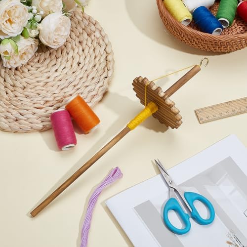 BENECREAT Drop Spindle Top Whorl, Spinner Wheel Tool Yarn, Wooden Weaving Spindle Whorl Yarn Spin Tool for Beginners DIY Spinning Crafts Supply (3.54x12.87inch Flower) - Image 4