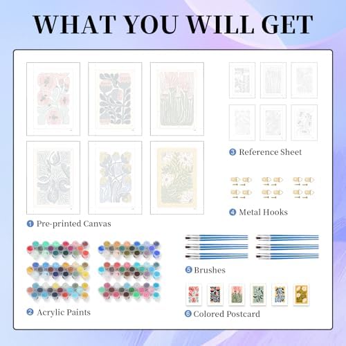 Okarina 6 Pack Paint by Numbers Kit for Adults & Beginners, Flower Designs - Image 5