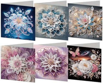 POETRYDRAW 6 Pack 5D DIY Diamond Art Painting Mandala Flower Greeting Card Kit, Diamond Art Christmas Birthday Holiday Greeting Card, Crafts Kit Creative with Envelope by POETRYDRAW
