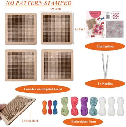 Yushen 4Pcs Flower Coaster Needlepoint Kit for Adult Cross Stitch Kits DIY Adults No Pattern Stamped Needlepoint Embroidery Set Embroidery Needles Threads Crafts (Flower) - Image 3
