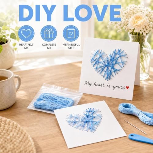 MotiveTech DIY Heart Embroidery Card Kit, Beginner Greeting Card Craft Kit, Paper Embroidery Kit for Confession, Handmade Card Kit, Heart Embroidery Thread Greeti (#4354) - Image 3