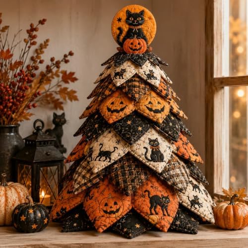 DIY Halloween Quilted Fabric Tree Kit, Moonlit Black Cat Tree Art Kit - Image 2