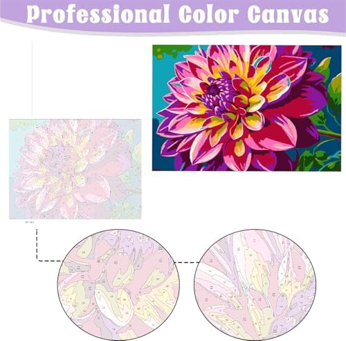 MaiMMaledy Paint by Numbers Kit for Adults Beginners, 8Wx12L inch Canvas Pictures with Framed, Drawing Painting Works with Wooden Triangle Easel, Acrylic Pigment, Lotus Flower - Image 3