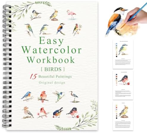 Watercolor Workbooks Birds, 15 Beautiful Paintings for Water Color Book Adult, Watercolor Coloring Book for Beginners, Watercolor Workbook for Adults Teens (Without Palette, Birds) by Terself