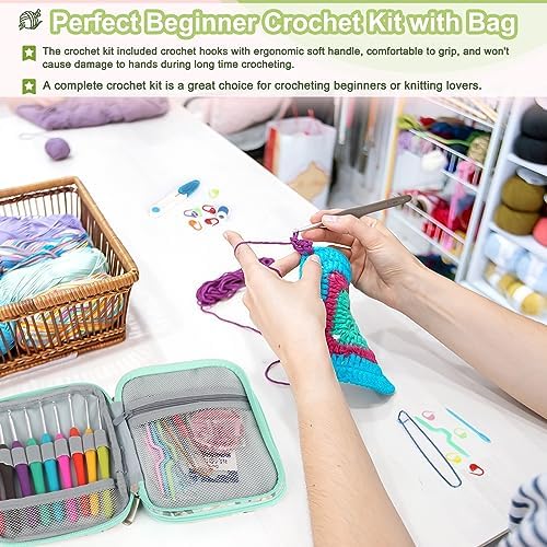 Katech Crochet Hooks Set with Crochet Case, 73 pcs Knitting Accessories Ergonomic Crochet Hook for Making Bag, Glovers, Sock, Colorful Soft Handle Knitting Needles Kits DIY Hand Tool - Image 2