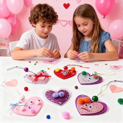 JOYIN Valentines Day 264 Pcs DIY Heart Felt Craft Set, Felt & Glitter Hearts & Wooden Beads & Plastic Eyes & Colorful Paper Ropes for Valentine's Day Kids Craft Party Classroom Ornaments Decorations - Image 7