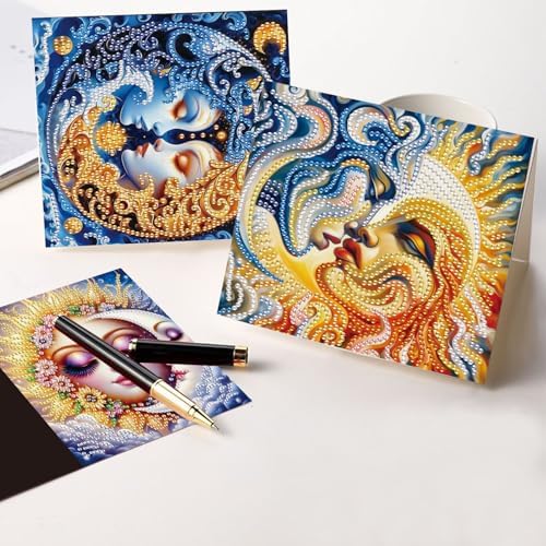 LazyFold 6 Pcs Diamond Art Painting Greeting Cards Kits, DIY Sun and Moon Handmade Festival Greeting Cards with Envelopes Diamond Art Crafts Birthday Cards Creative Gift - Image 6