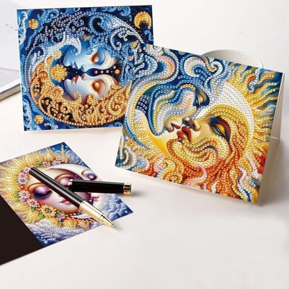 LazyFold 6 Pcs Diamond Art Painting Greeting Cards Kits, DIY Sun and Moon Handmade Festival Greeting Cards with Envelopes Diamond Art Crafts Birthday Cards Creative Gift - Image 6