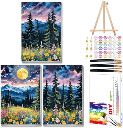 Mandun Landscape Paint by Numbers Kit for Adults, 3 Pack, 7.8x11.8 inch by MANDUN