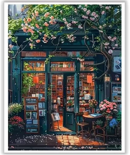 HITO Bookstore Paint by Numbers Kit for Adults 16x20 Inch Frameless by HITO