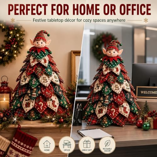 DIY Halloween Christmas Quilted Fabric Tree Kit, 3D Padded Patchwork Sewing Craft Kit for Beginners, Home Office Mantel Shelf Tabletop Decor, Handmade Holiday Gift for Craft Lovers (Christmas #E) - Image 4