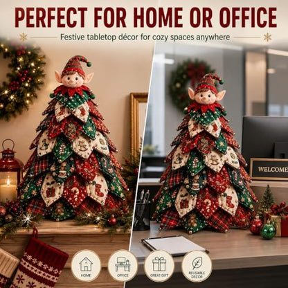 DIY Halloween Christmas Quilted Fabric Tree Kit, 3D Padded Patchwork Sewing Craft Kit for Beginners, Home Office Mantel Shelf Tabletop Decor, Handmade Holiday Gift for Craft Lovers (Christmas #E) - Image 4