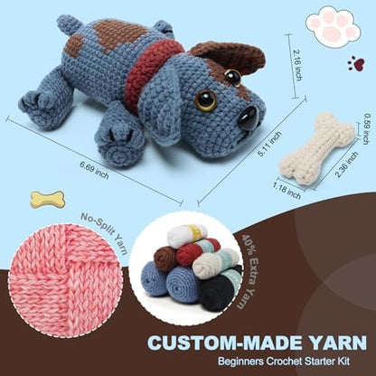 Faircosy Animal Crochet Kit for Beginners Adults: Learn to Crochet Starter Kits with Detailed Video Tutorials - DIY Crochet Cute Dog Kit for Women Men - Image 2