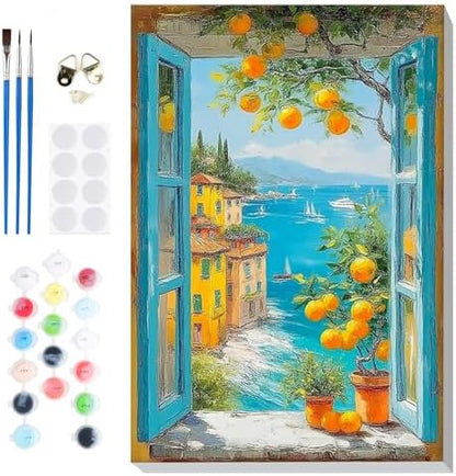 Bowetile Framed Paint by Numbers Landscape Kit for Adults, Adults' Paint-by-Number Kits on Canvas, Painting by Numbers Lemon, DIY Acrylic Number Painting for Home Wall Decor, 8x12in by BOWETILE