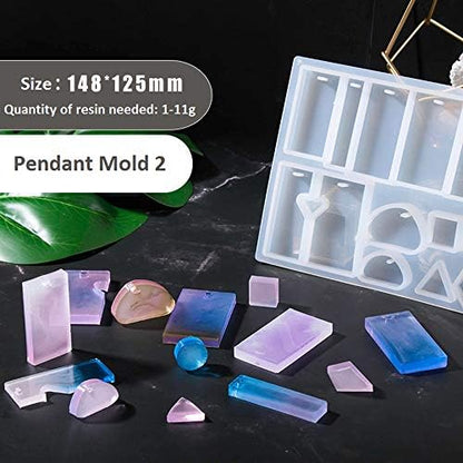 10x30ml Crystal Clear UV Epoxy Resin with Holographic Glitter Dried Flowers 2 Pendant Molds 17 Bezels & Tapes, Resin Kit with Portable UV Lamp & Tweezers for Jewelry Making Resin Crafts DIY - Image 4