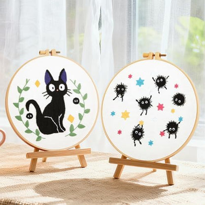 Cat Embroidery Starter Kit for Beginners Adults, Animal Stamped Cross Stitch Kit for Adult Beginner, Hand Embroidery Needlepoint Kits, 2 Set Embroidery Supply, 2 Hoops (Attached Video Tutorial) - Image 2
