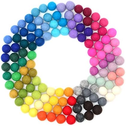 Glaciart One Wool Felt Balls, Felt Pom Pom Balls (120 Pieces) 1.5 cm - 0.6 Inch, Handmade Felted 40 Color (Red, Blue, Yellow, Gray, Black, Pastel and More) Bulk Small Puff for Felting and Garland by GlaciartOne