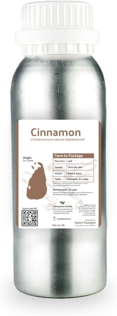 Nature Packaged Cinnamon Essential Oil - Direct from Sri Lankan Essential Oils - 100% Pure - Natural Aceite de Canela for Aromatherapy & Wellness - Premium Grade (2lbs)