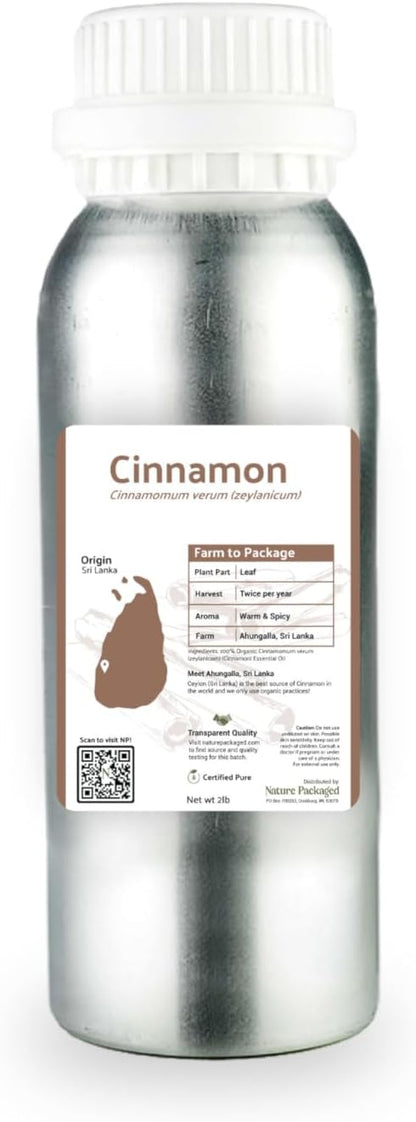 Nature Packaged Cinnamon Essential Oil - Direct from Sri Lankan Essential Oils - 100% Pure - Natural Aceite de Canela for Aromatherapy & Wellness - Premium Grade (2lbs)