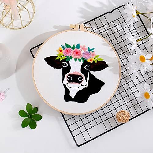 Louise Maelys Cow Beginners Embroidery Kits,Cross Stitch Starter kit for Adults with Embroidery Cloth Hoop Needles Instruction and Threads - Image 5