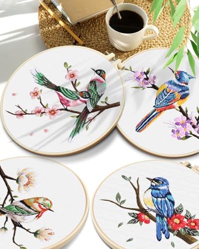 TINDTOP Embroidery Kit for Adults, Flowers and Bird Embroidery Practice Kits for Beginners Adults Include Embroidery Cloth Hoops Threads for Craft Lover Hand Stitch - Image 7