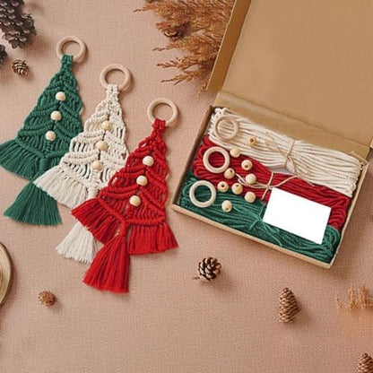 3 Pack Christmas Tree DIY Macrame Kit,Christmas Macrame Woven Boho Xmas Tree Decorative Hanging Ornaments,for Beginners Xmas Winter Holiday Party Wall Hanging Party Supplies - Image 3