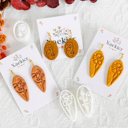 Xaekicr Abstract Face Polymer Clay Cutters Set – 3PCS Clay Earring Cutters with Floral Line Design – Embossed Polymer Clay Molds for DIY Jewelry and Crafts - Image 6