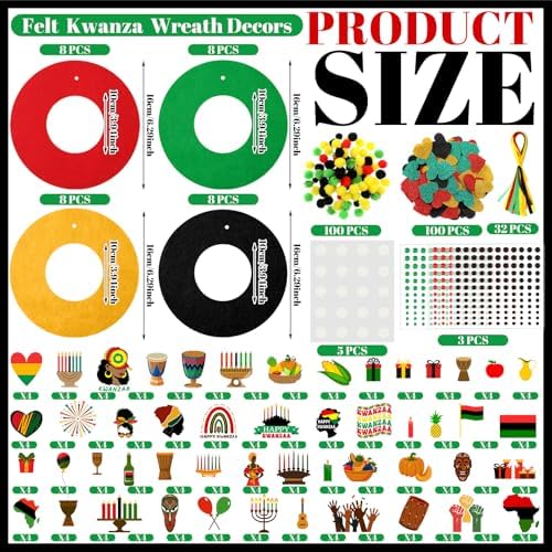 Wavwavw 472 Pcs Kwanzaa DIY Wreath Craft Kit Kwanzaa Arts Decorations with Candle Drum Elephant Heart Stickers for African American Indoor Outdoor Home Party Favors - Image 3