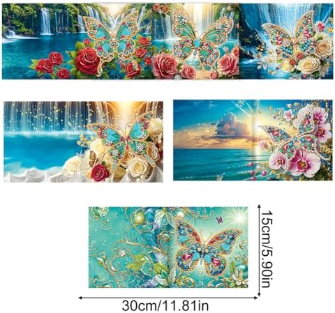 jinglinhh 6pcs Butterfly Roses Flower Waterfall Diamond Art Painting Greeting Cards with Envelopes, DIY Card Making Kits for Adults, Diamond Art Postcards Holiday Cards Craft Gifts - Image 2