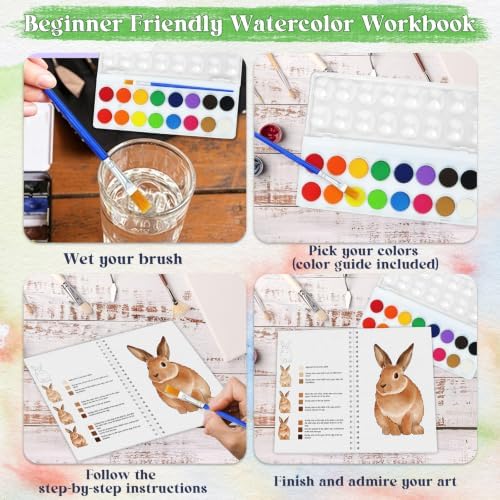 Beginners Watercolor Workbook for Adults, Step-by-Step Coloring Book Set - Image 2