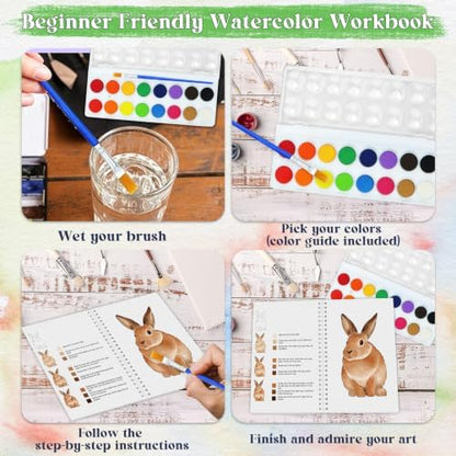Beginners Watercolor Workbook for Adults, Step-by-Step Coloring Book Set - Image 2