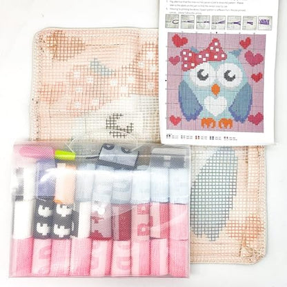 Howie's Latch Hook Kit, DIY Owl Pillow Crochet Yarn Kits for Adults, Color Preprinted Pattern Embroidery Sofa Cushion Cover (Blue Owl, 16.93 x 16.93 inch) - Image 3