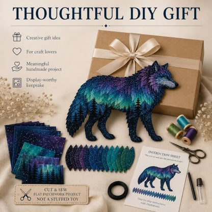 Northern Lights Animal Embroidery Kit DIY Fabric Patchwork Craft Set (WOLF) - Image 4