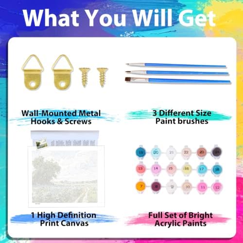 xcemhil Landscape Paint by Numbers Kit for Adults Beginner, Field Scenery Paint by Numbers for Adult, Acrylic Paint by Number Kits Suitable for Home Wall Art Decor Gifts 16x20 Inch - Image 6
